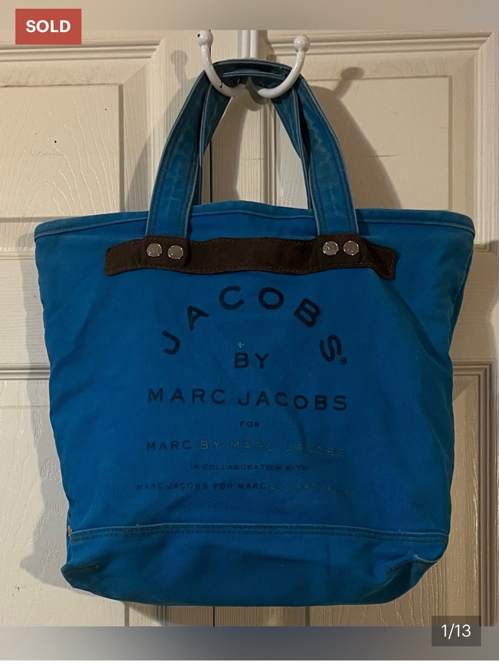 Marc by Marc Jacobs Blue Canvas Tote Bag Large Zip Top Handbag